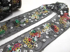 1 3/4 Inches Colorful Sequined and Thread Edged Embroidered Ribbon Trim|Beaded Embroidered Trim|Craft Supplies|Scrapbooking