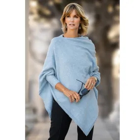 100% Cashmere Wool Oversized Julian Poncho-Ice Blue