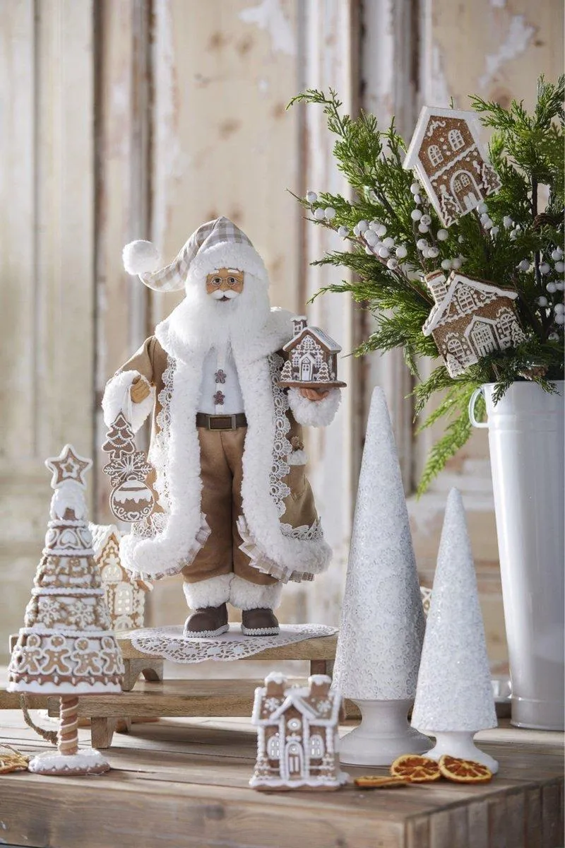 18" Gingham Gingerbread Christmas Santa Figure