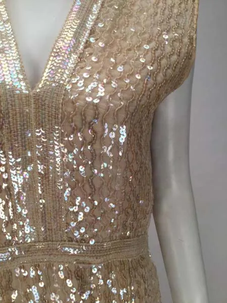 1960s Fred Perlberg Iridescent Ivory Sequined Evening Dress