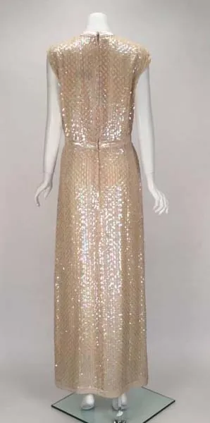 1960s Fred Perlberg Iridescent Ivory Sequined Evening Dress