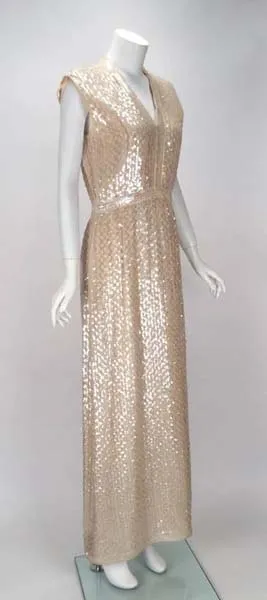 1960s Fred Perlberg Iridescent Ivory Sequined Evening Dress