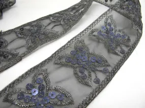 2 Inches Black Butterfly Sequined and Thread Edged Embroidered Ribbon Trim|Beaded Embroidered Trim|Craft Supplies|Scrapbooking