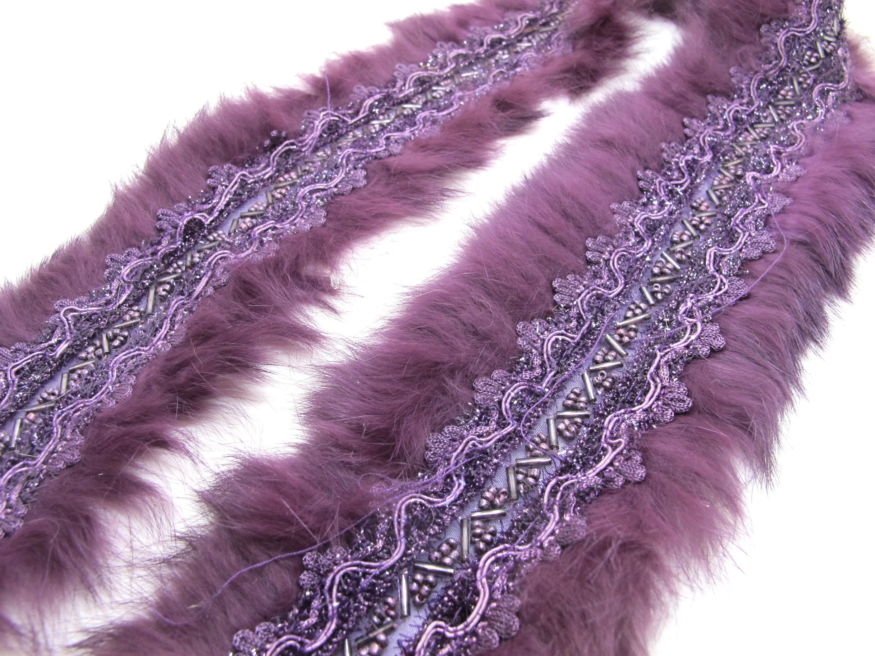 3 Inches Handmade Purple Beaded Rabbit Fur Lace|Woven Chenille Trim|Lampshade Clothing Sewing Supplies|Home Decoration Embellishment