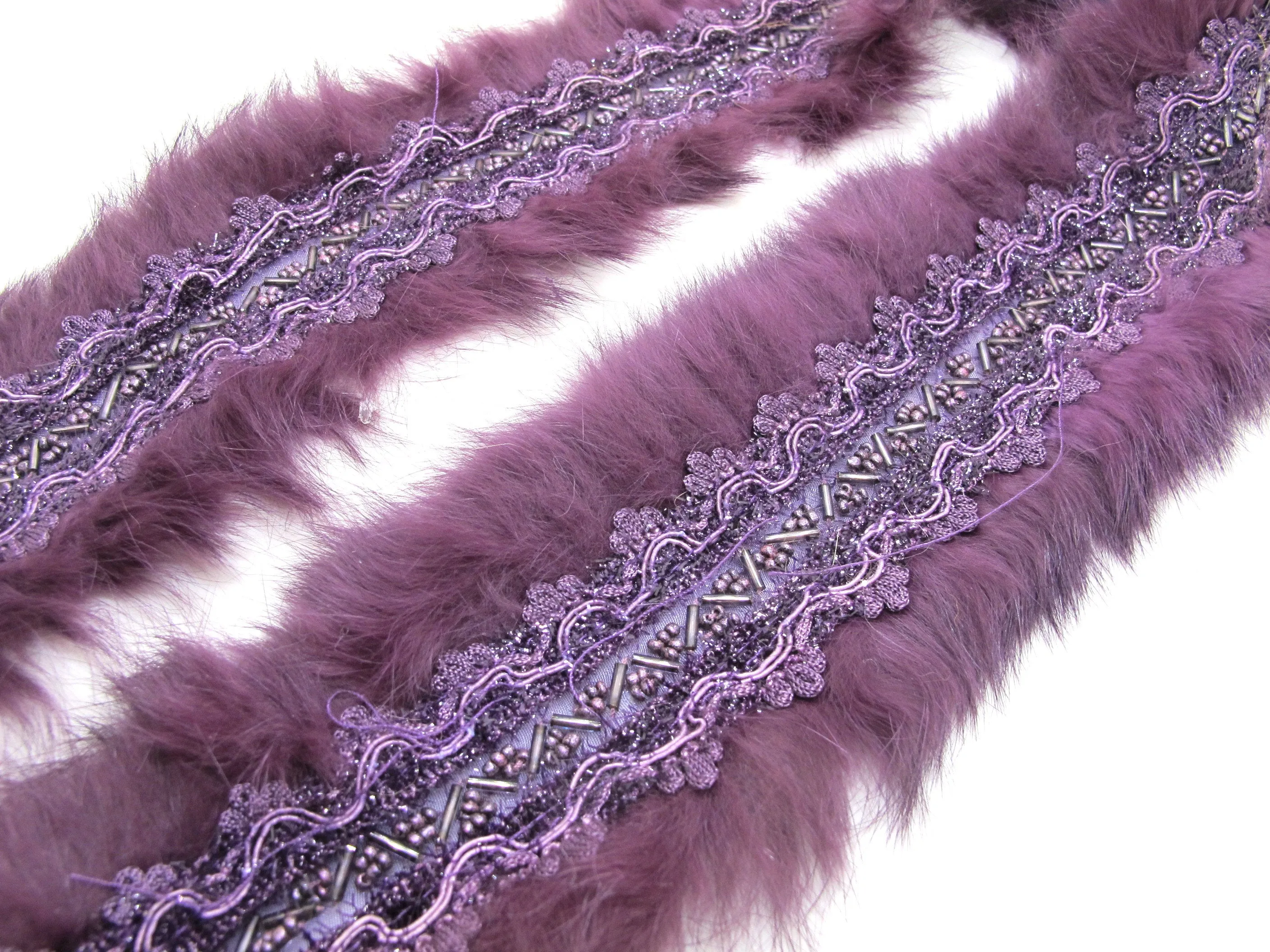 3 Inches Handmade Purple Beaded Rabbit Fur Lace|Woven Chenille Trim|Lampshade Clothing Sewing Supplies|Home Decoration Embellishment