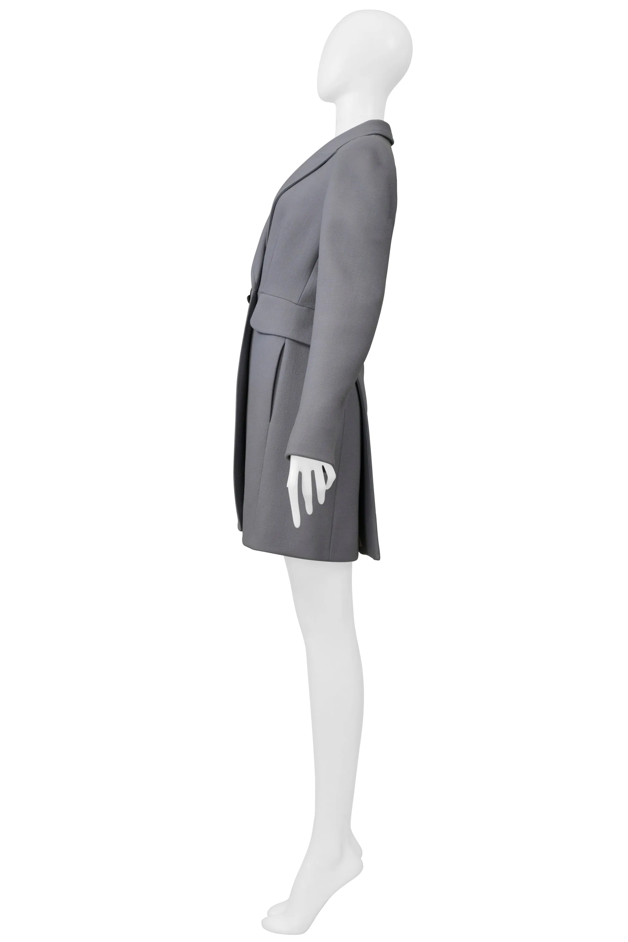 ALAIA BLUE GREY TAILORED COAT WITH BLACK BUTTONS