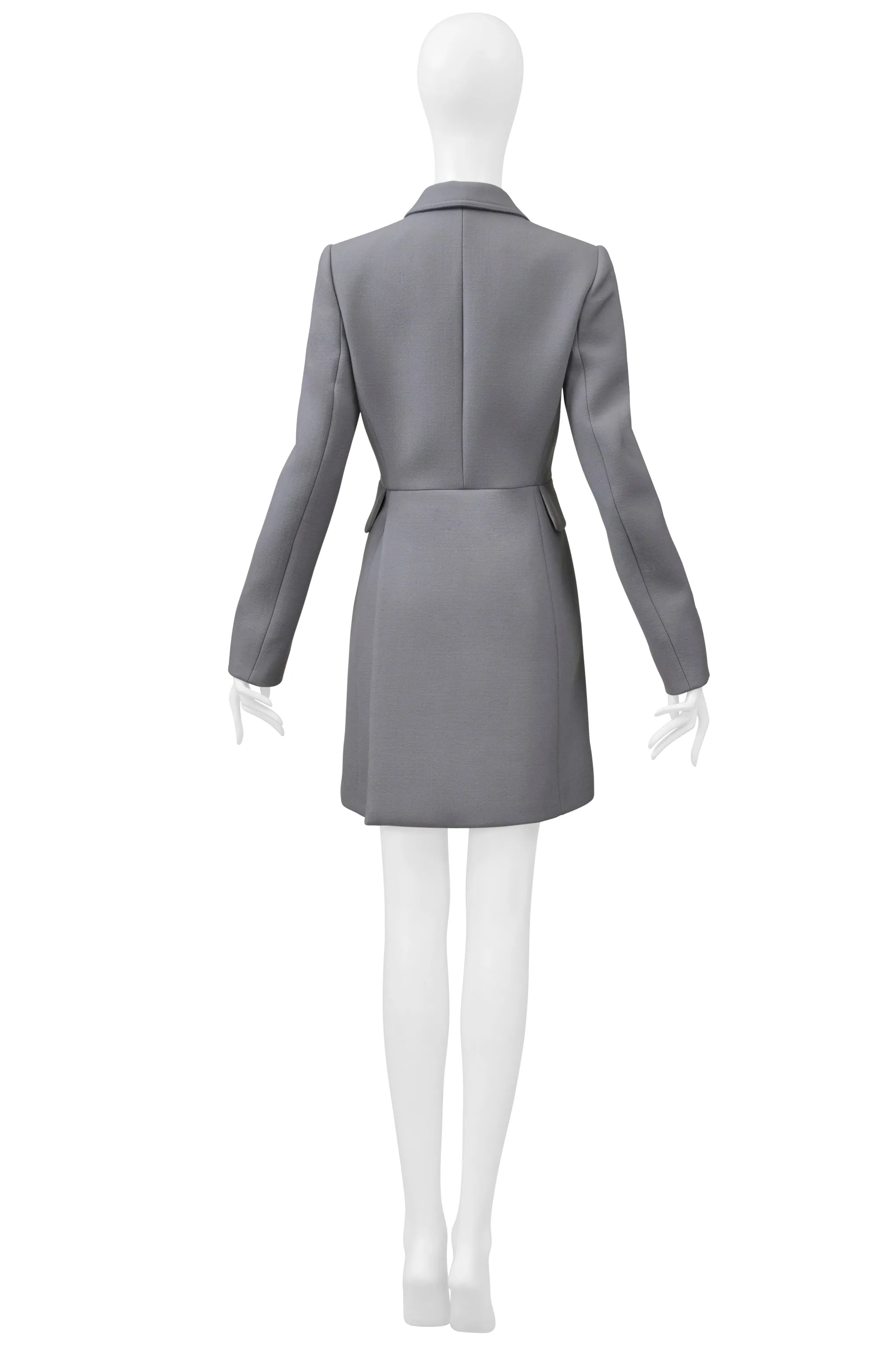 ALAIA BLUE GREY TAILORED COAT WITH BLACK BUTTONS