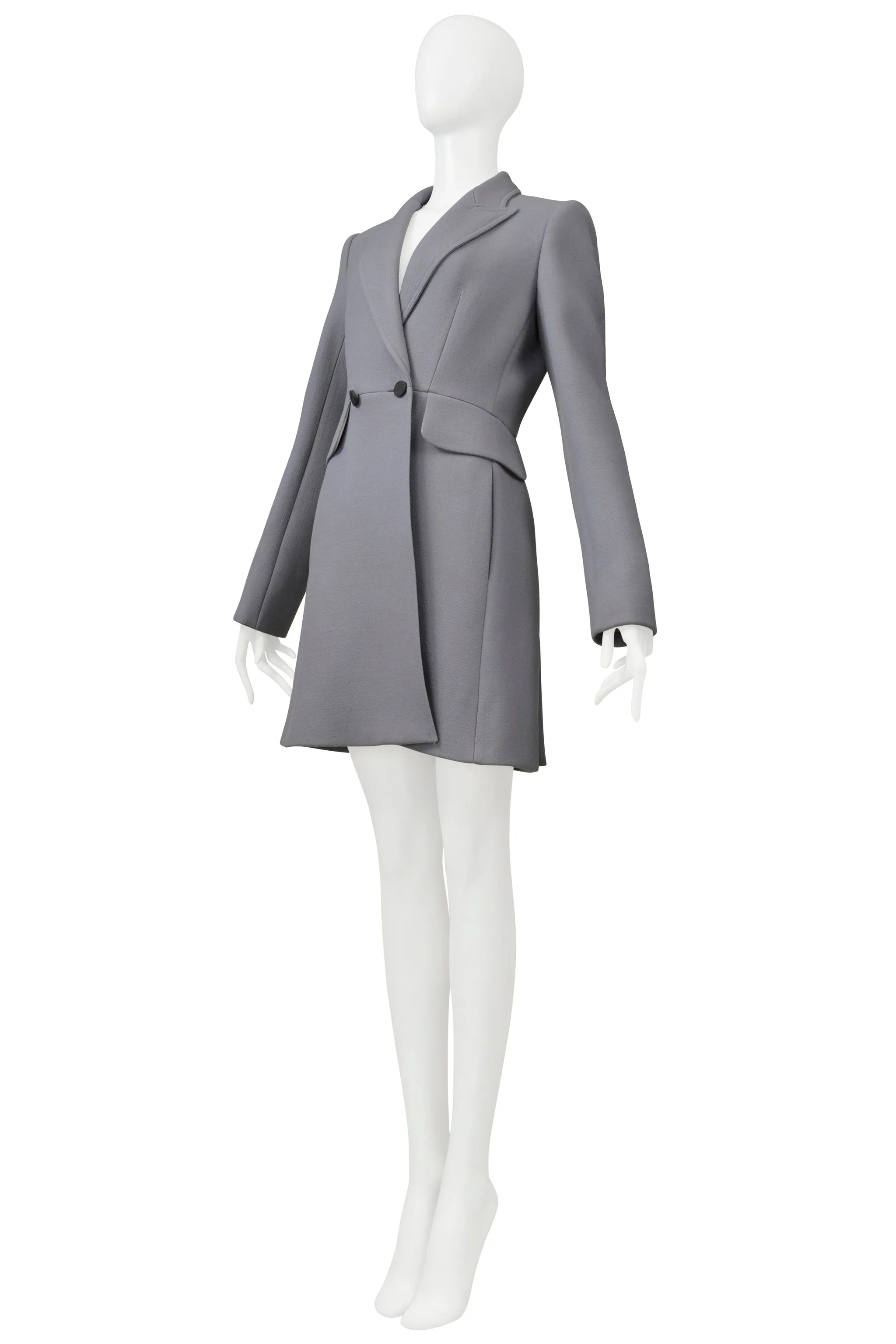 ALAIA BLUE GREY TAILORED COAT WITH BLACK BUTTONS