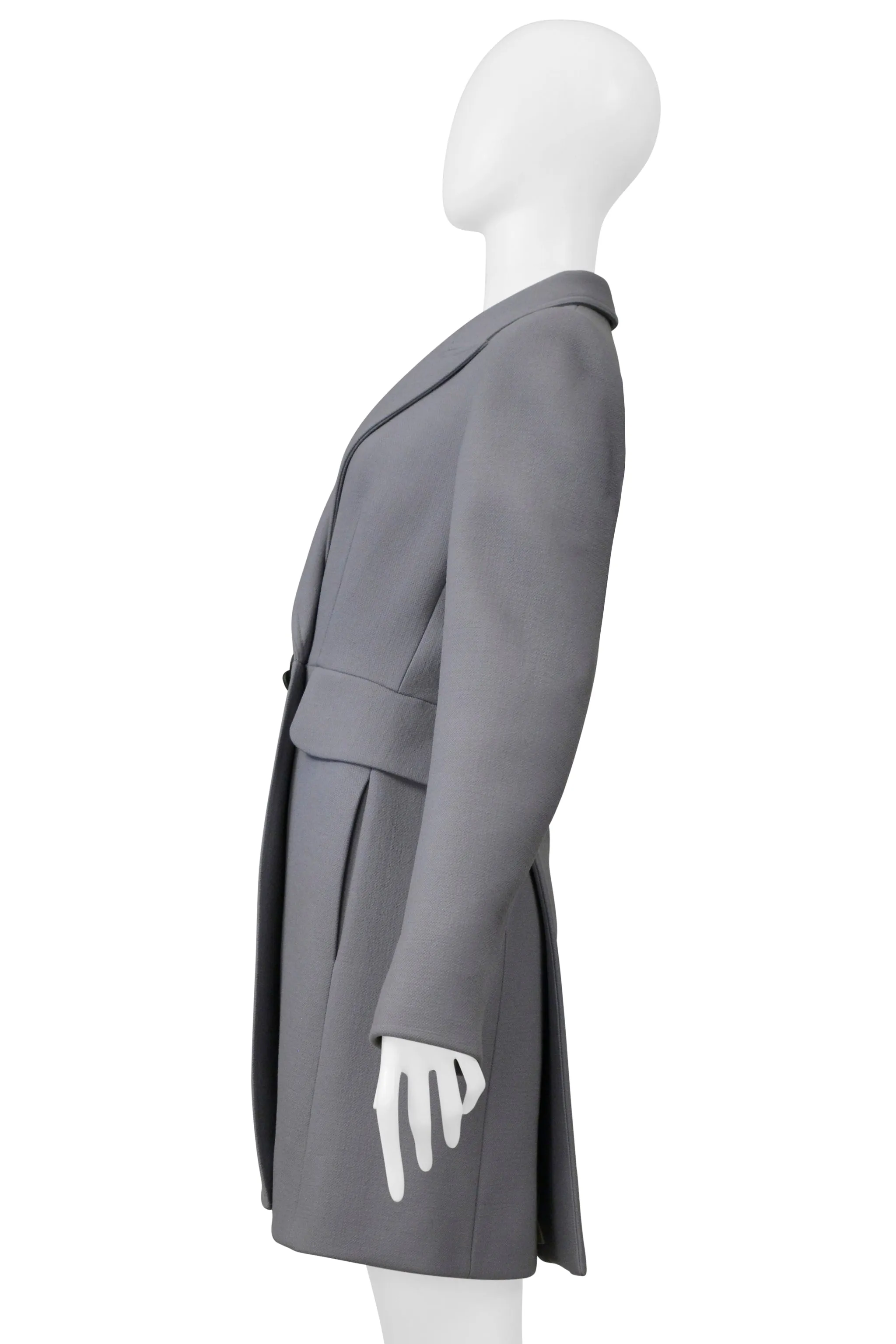 ALAIA BLUE GREY TAILORED COAT WITH BLACK BUTTONS