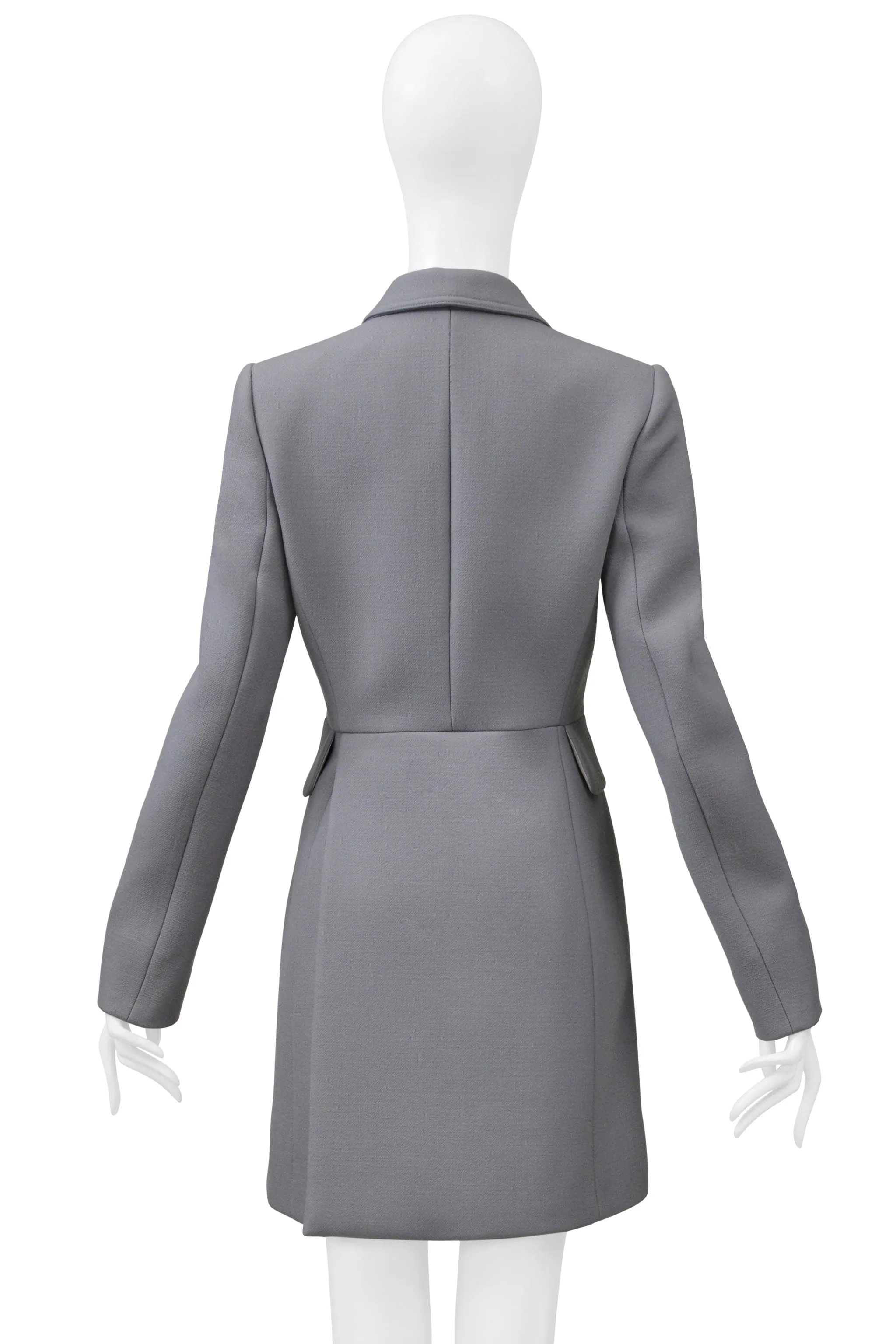 ALAIA BLUE GREY TAILORED COAT WITH BLACK BUTTONS