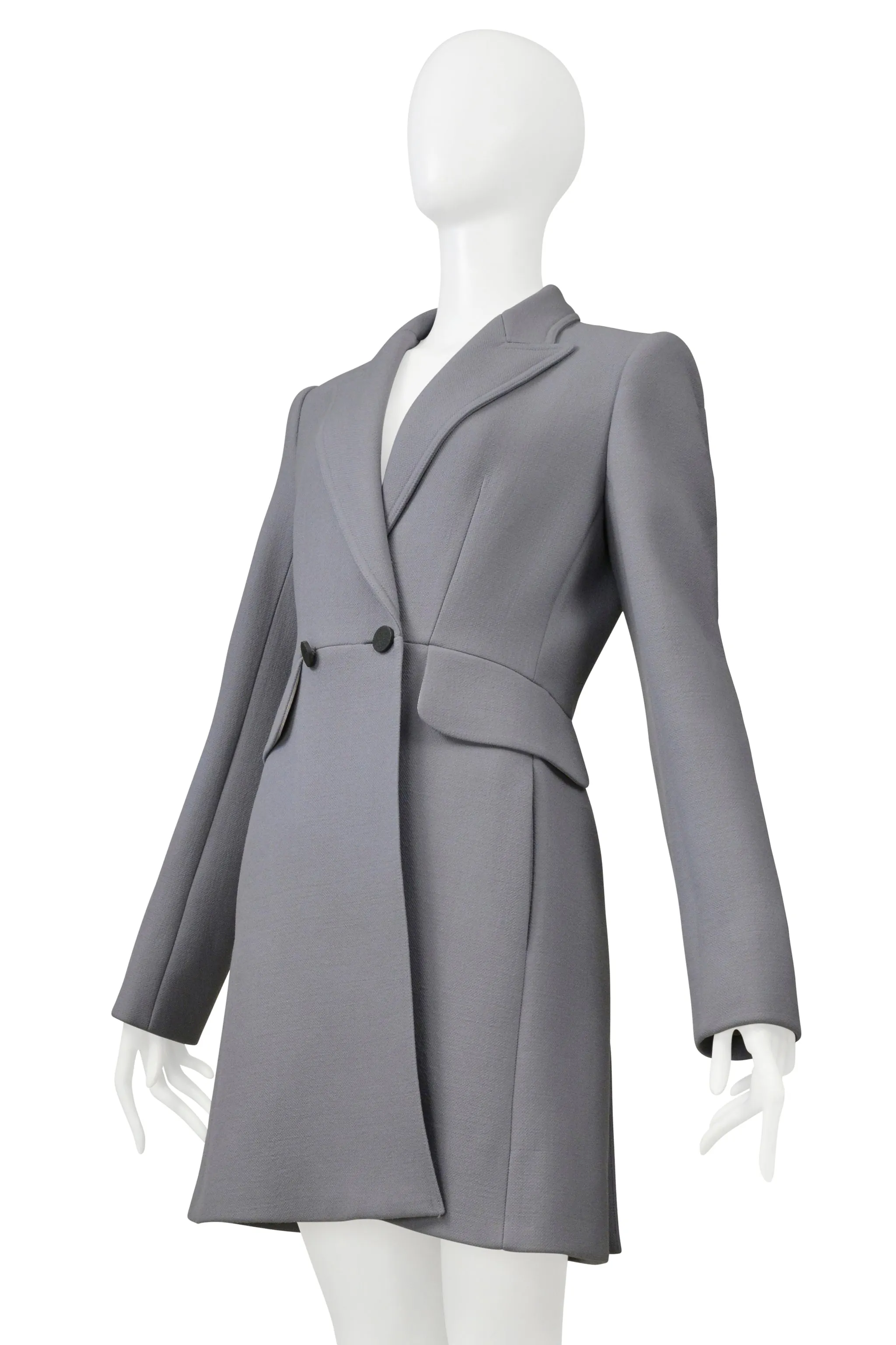 ALAIA BLUE GREY TAILORED COAT WITH BLACK BUTTONS