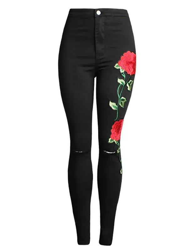 Amsoin Denim Embroidered High Waist Jeans