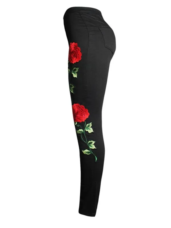Amsoin Denim Embroidered High Waist Jeans