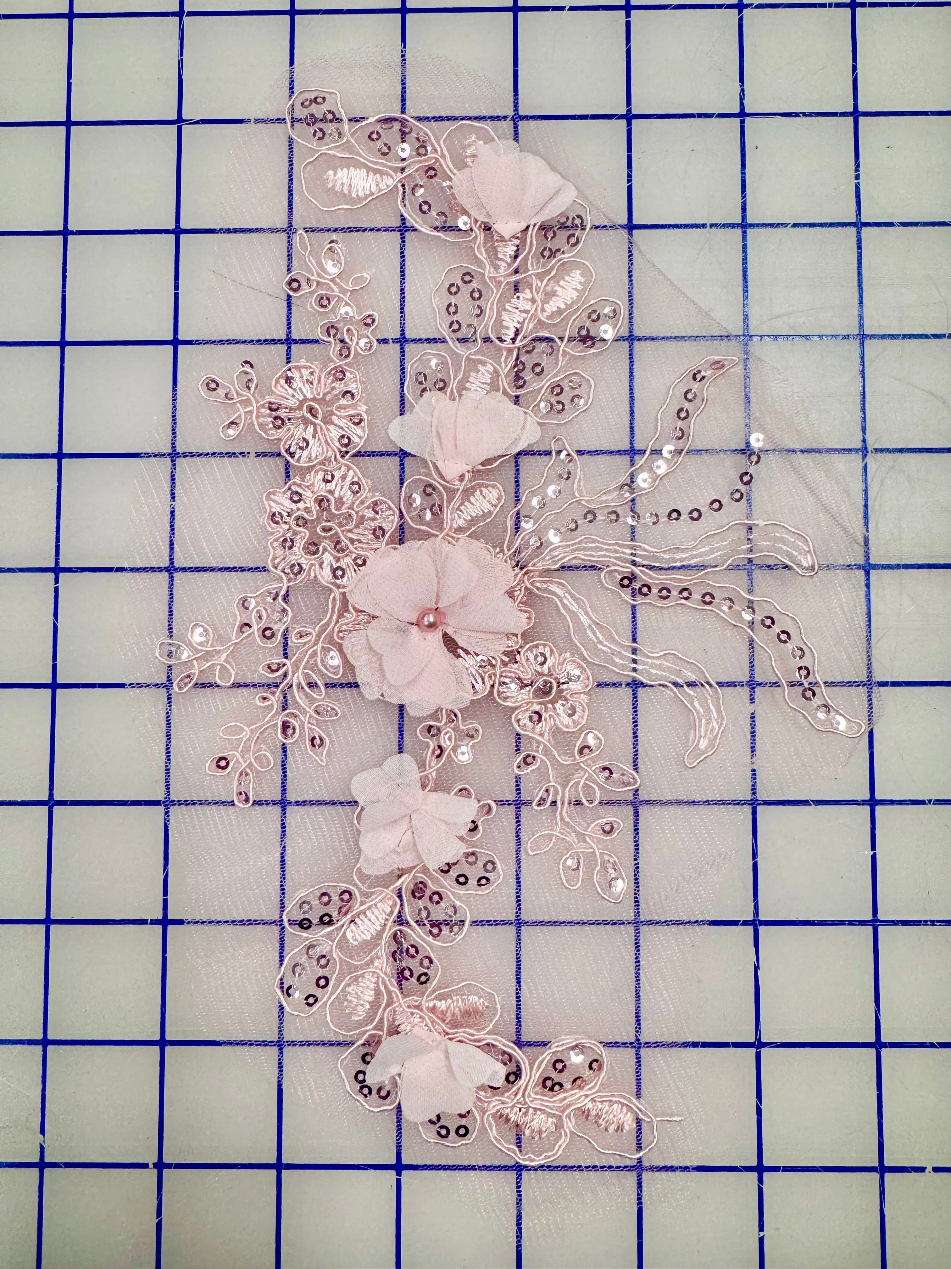 Appliques - Corded Sequined Embroidered 3D Rose Pink Motif Pairs NEW!