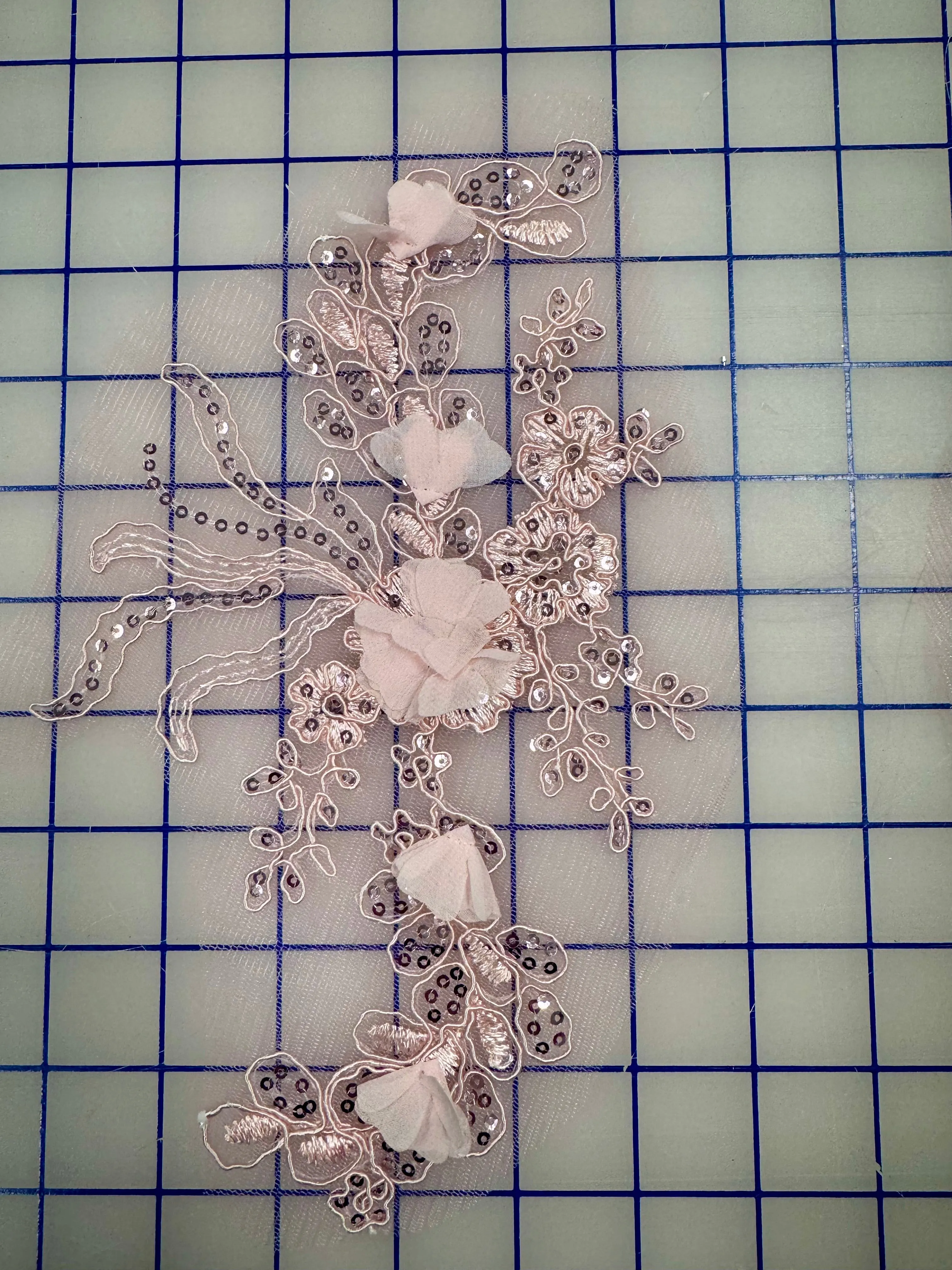 Appliques - Corded Sequined Embroidered 3D Rose Pink Motif Pairs NEW!