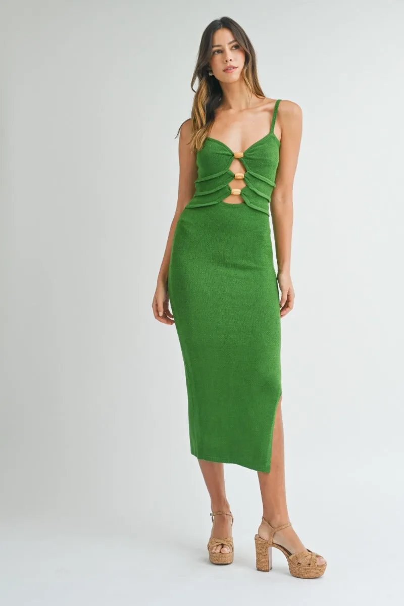 Aurora | Green Wooden Beaded Bodycon Midi Dress