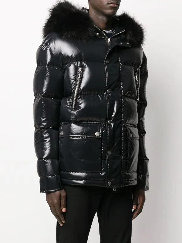 BALMAIN Fur Collar Down Coat Black