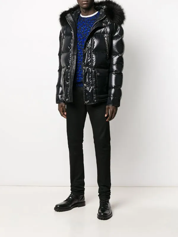 BALMAIN Fur Collar Down Coat Black
