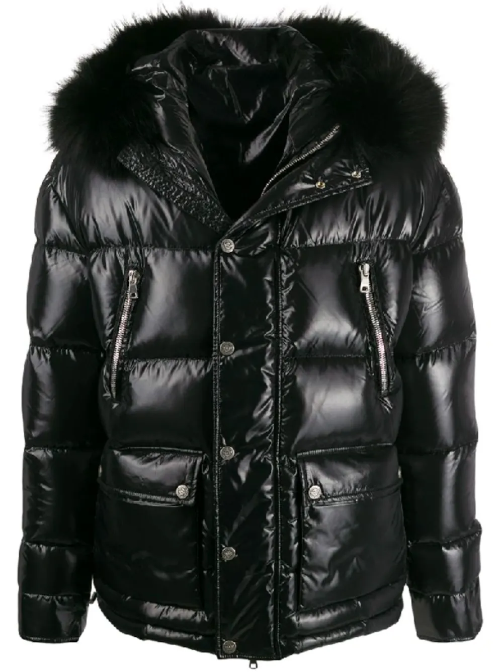 BALMAIN Fur Collar Down Coat Black