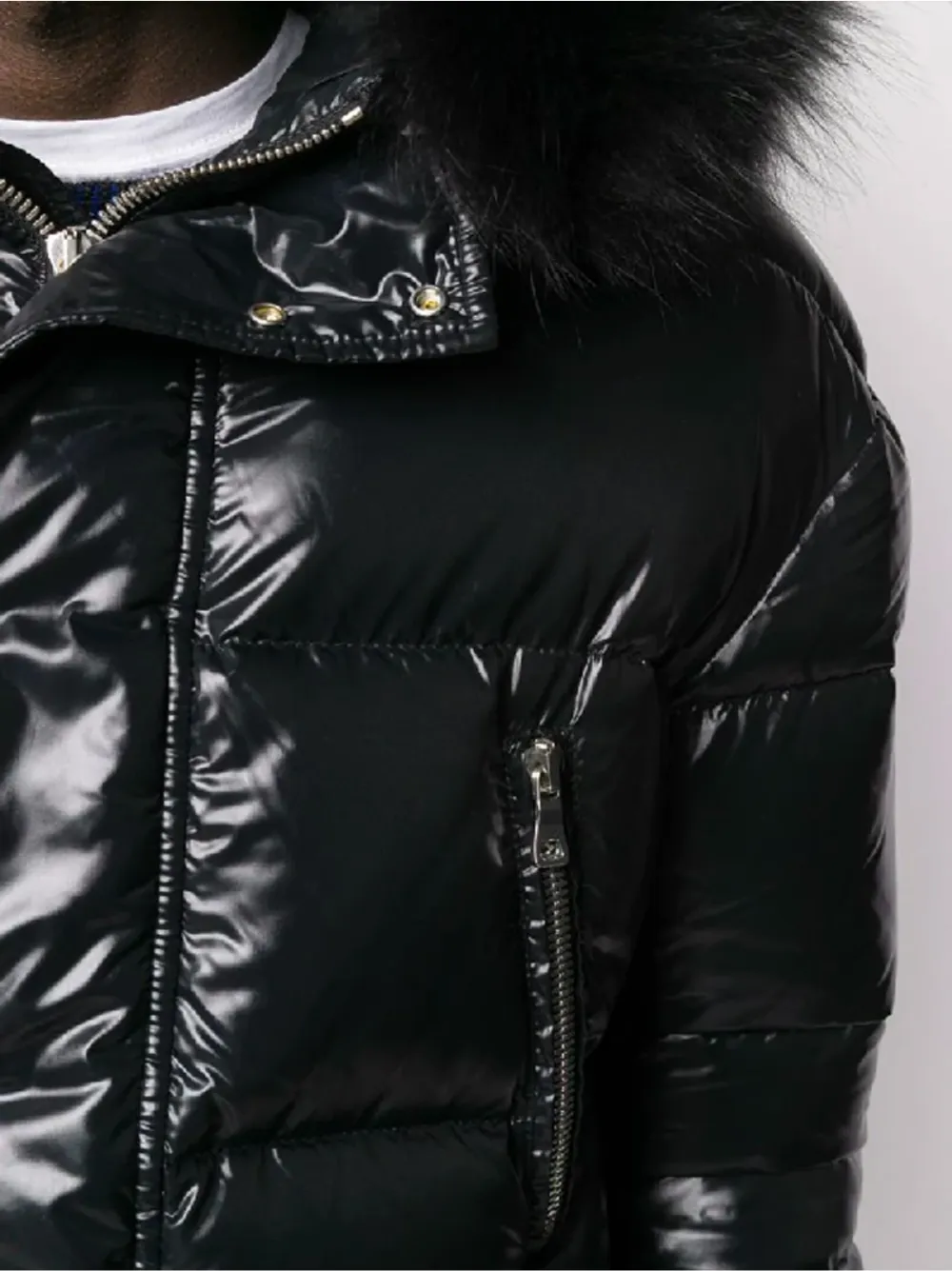 BALMAIN Fur Collar Down Coat Black