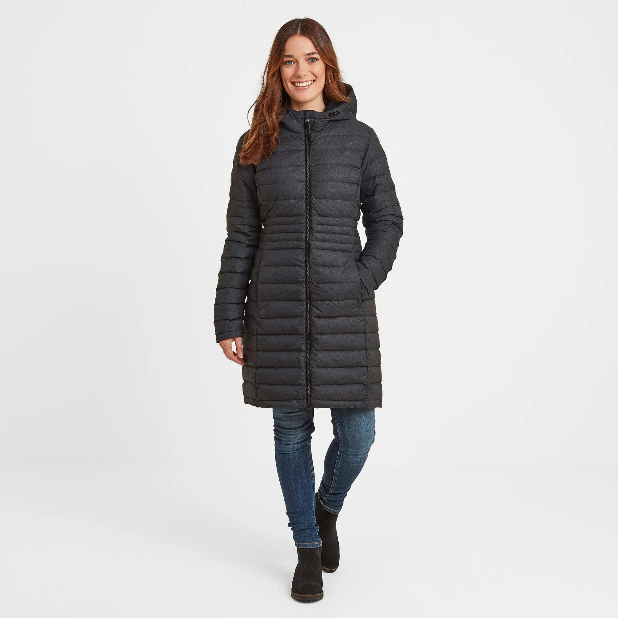 Bardsea Womens Long Down Jacket - Grey Marl