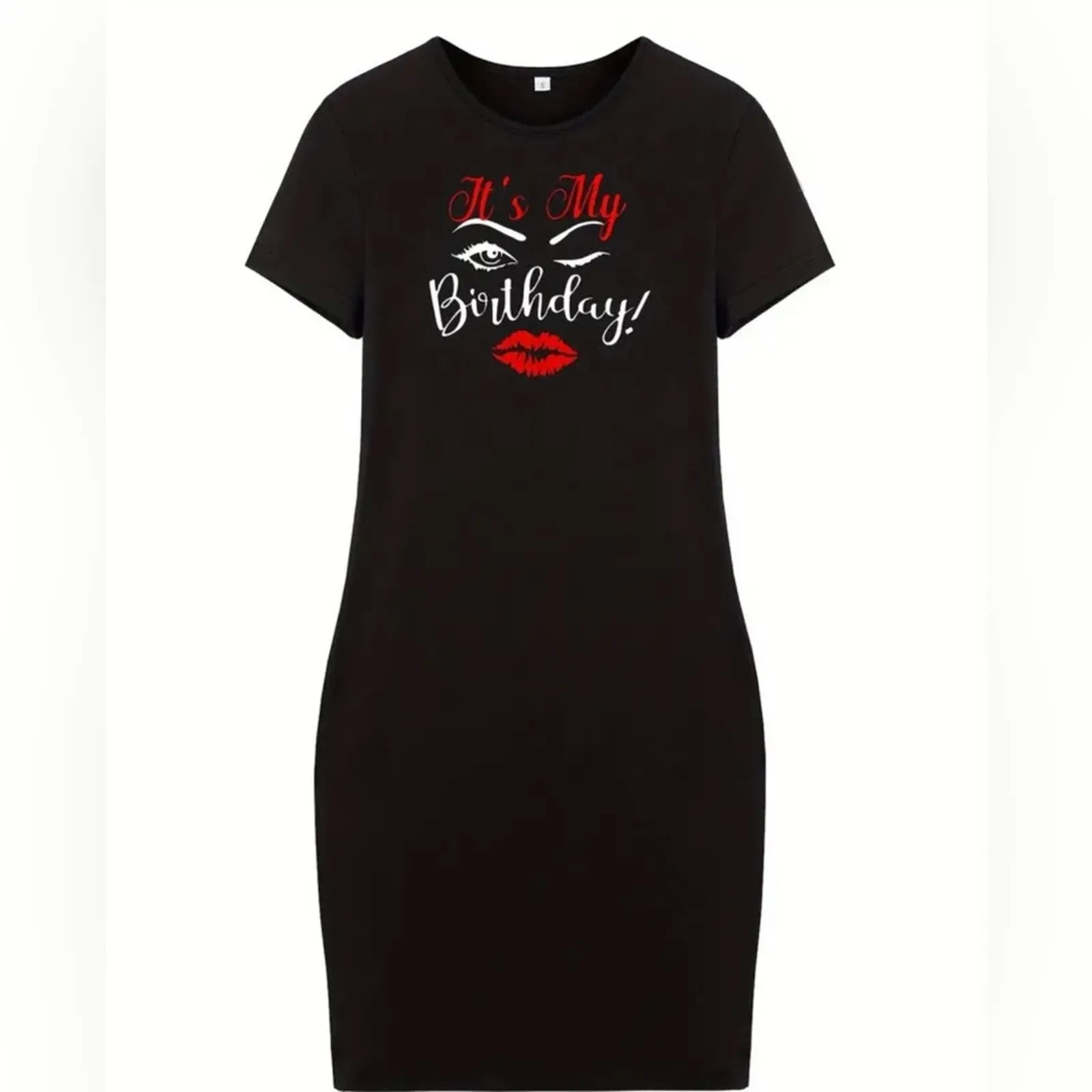 Birthday T-shirt Dress, Casual Crew Neck Short Sleeve Dress