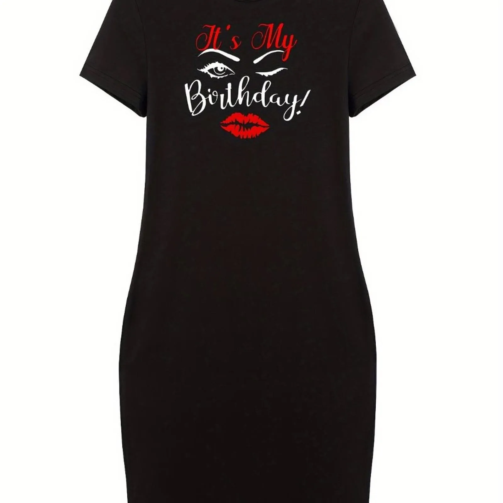 Birthday T-shirt Dress, Casual Crew Neck Short Sleeve Dress