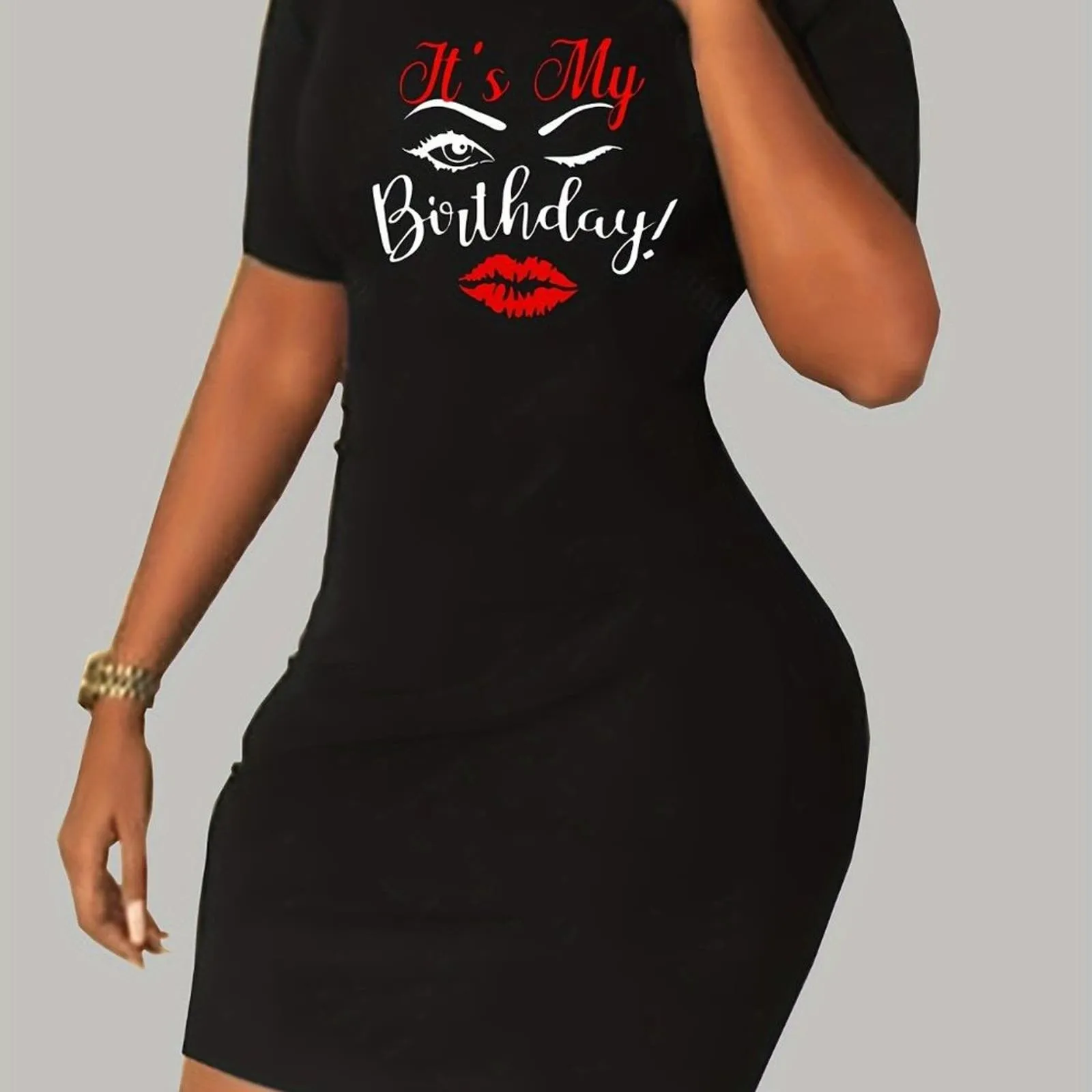 Birthday T-shirt Dress, Casual Crew Neck Short Sleeve Dress