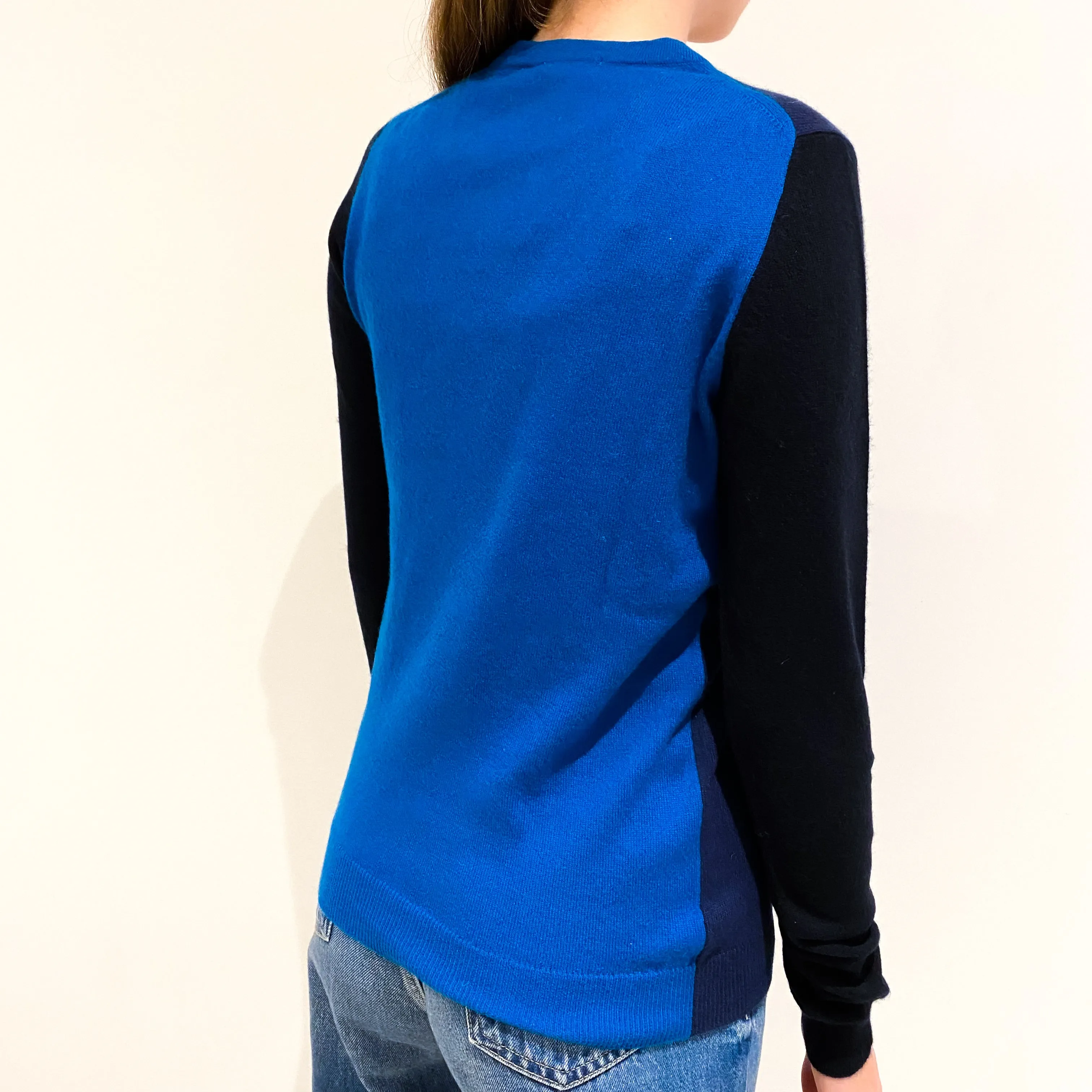 Black and Blue Colour Block Cashmere V-Neck Jumper Extra Small