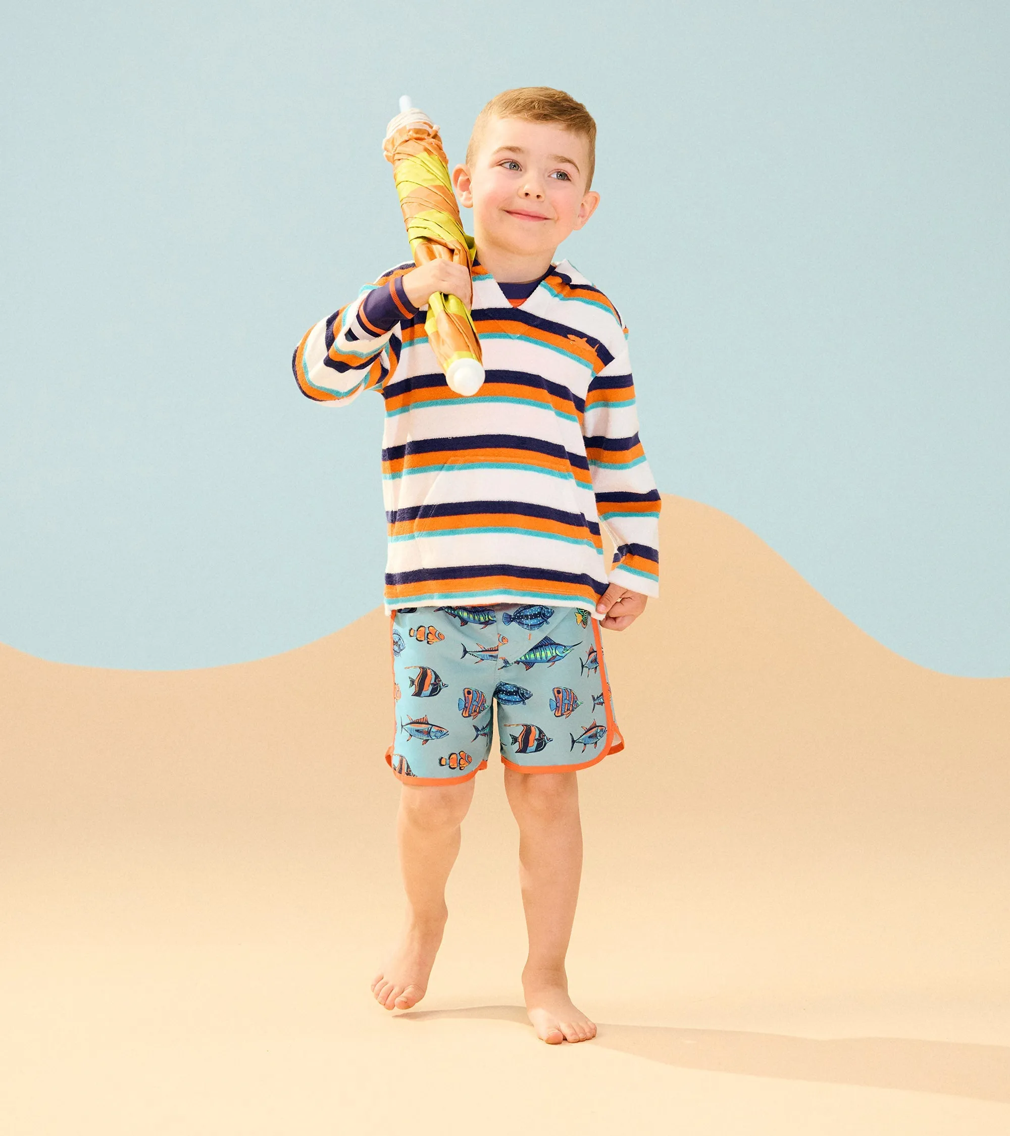 Boys Aqua Stripes Terry Pullover Hoodie