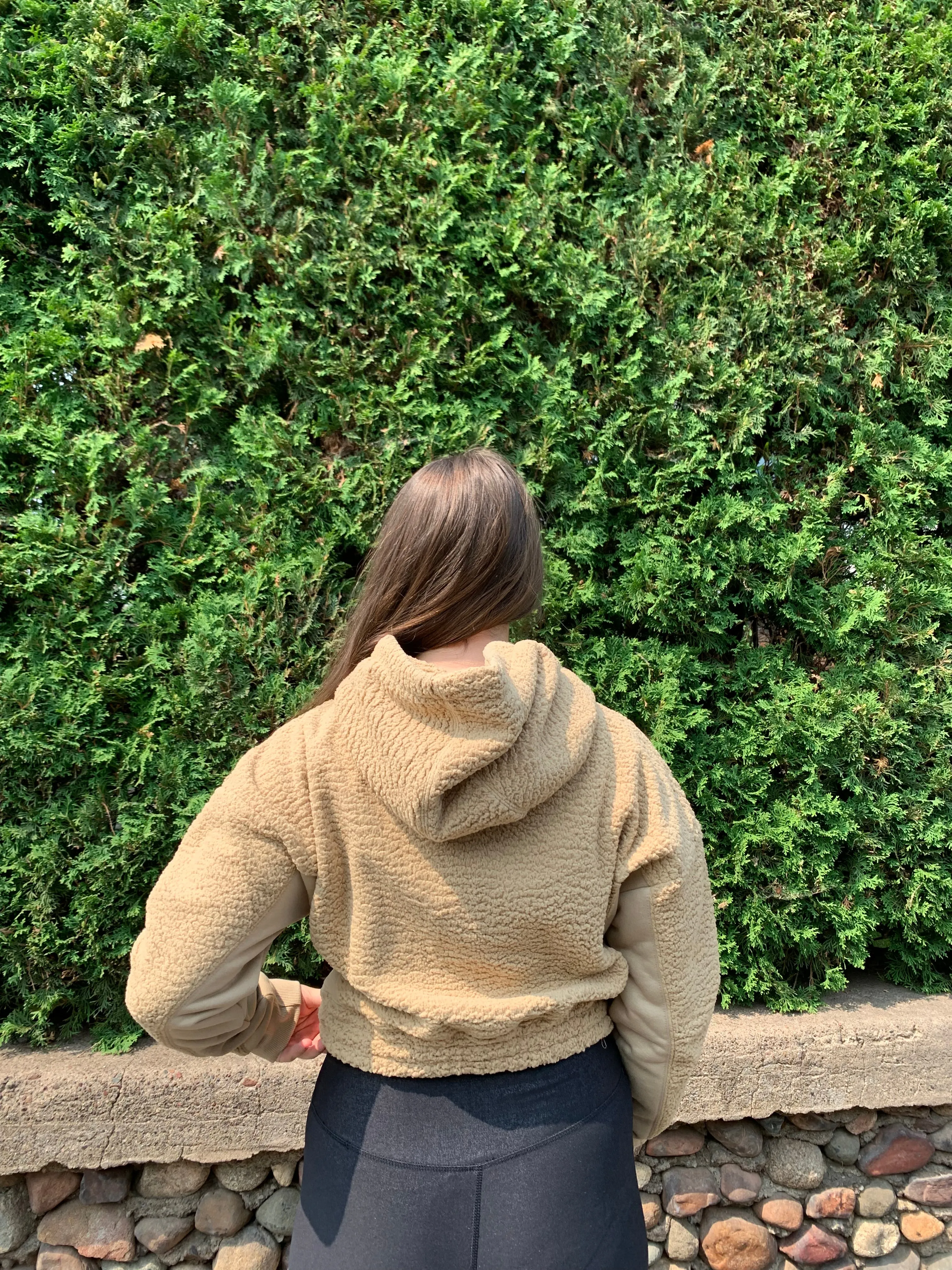 Cropped Sherpa Pullover Hoodie