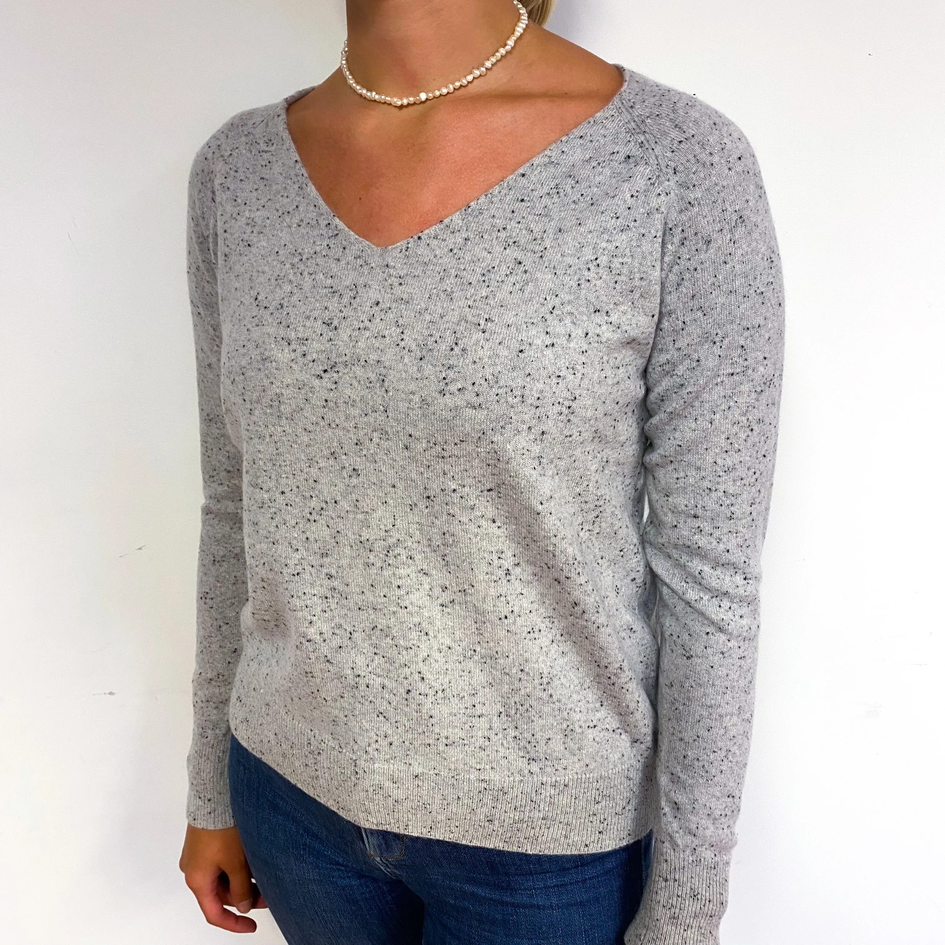 Dapple Grey Cashmere V-Neck Jumper Small