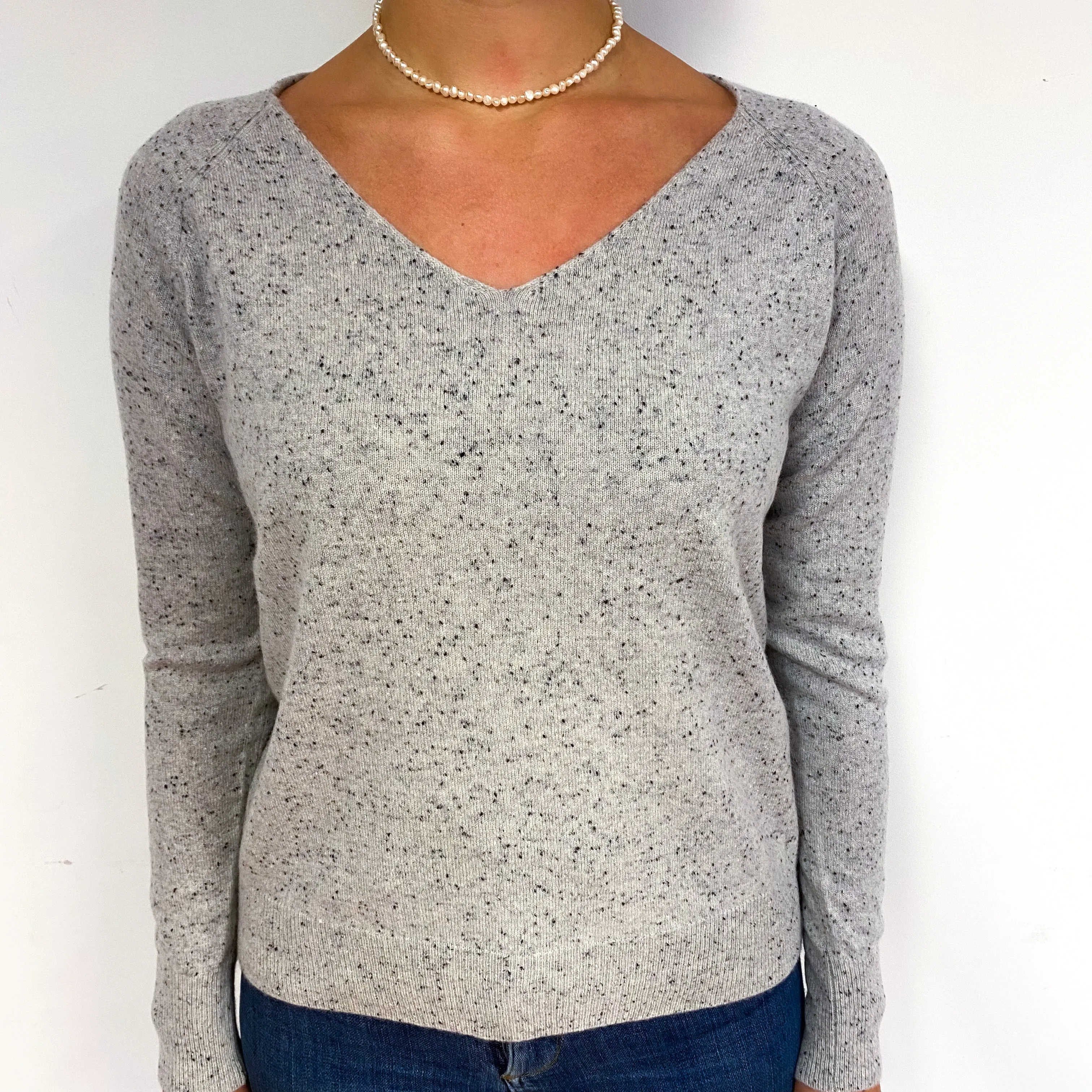 Dapple Grey Cashmere V-Neck Jumper Small