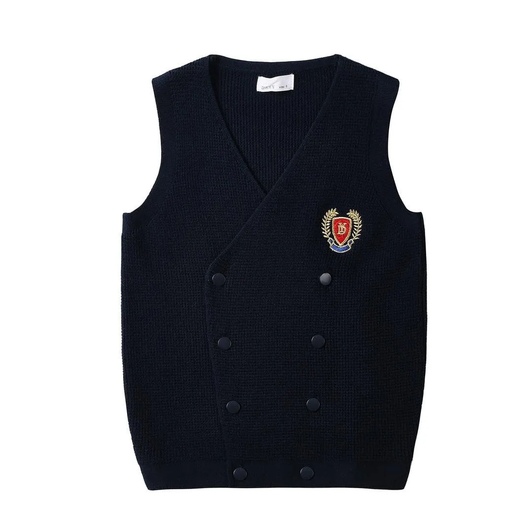 Dinky Boys Double Breasted Sleeveless Knitted Vest Blue