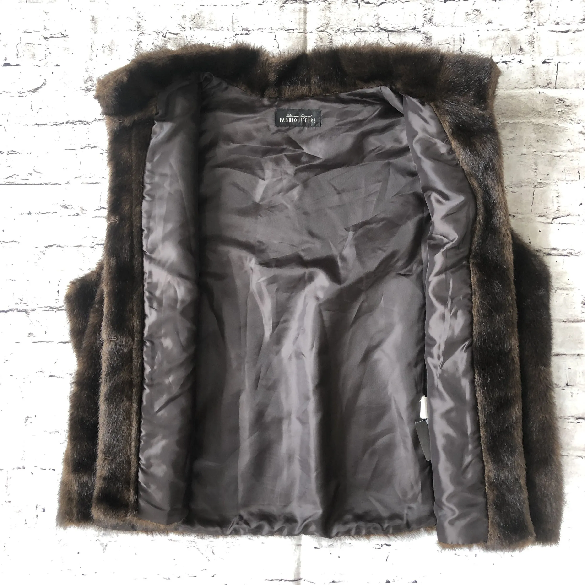 DONNA SALYERS FABULOUS FURS Brown Faux Sable Fur Vest Size 3X