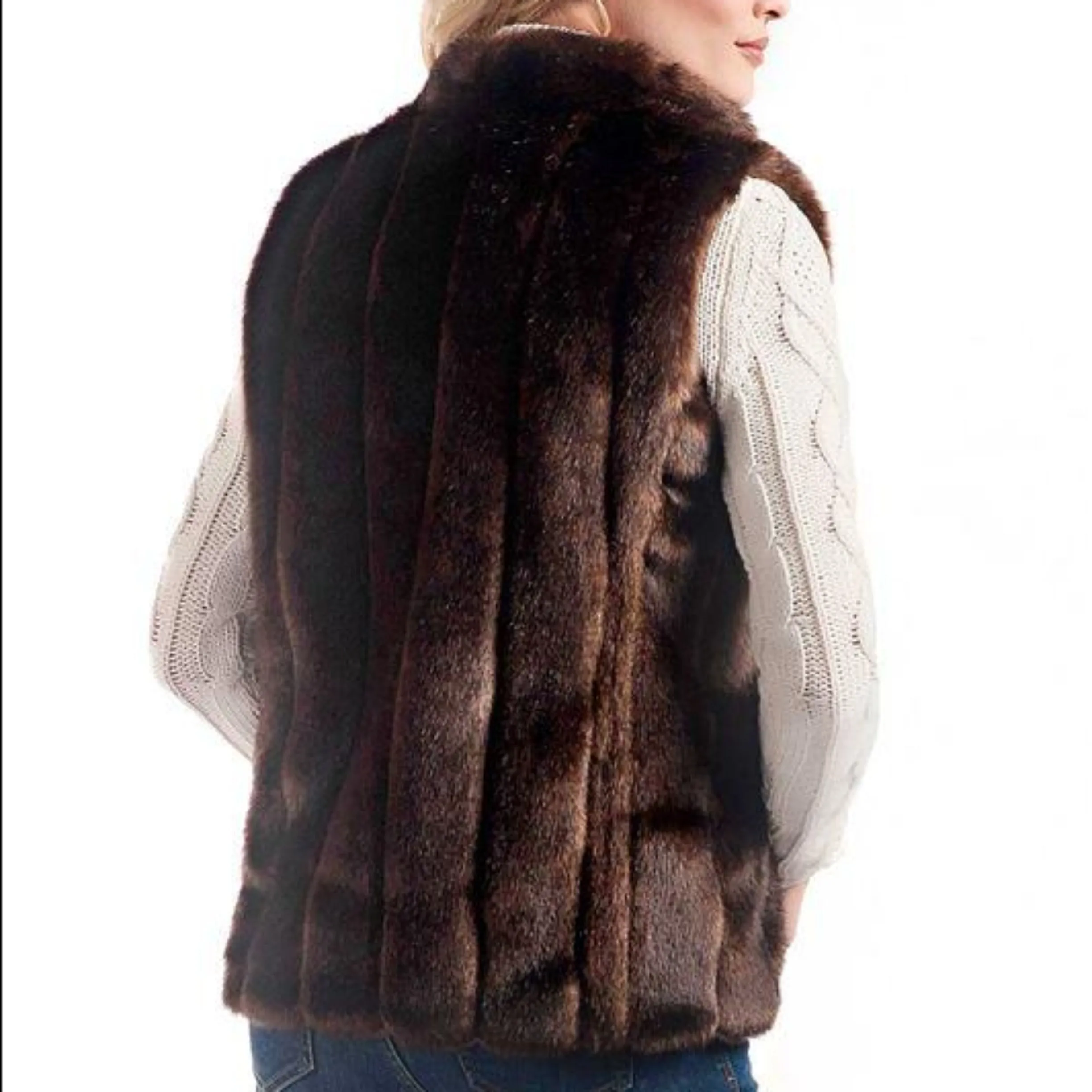DONNA SALYERS FABULOUS FURS Brown Faux Sable Fur Vest Size 3X