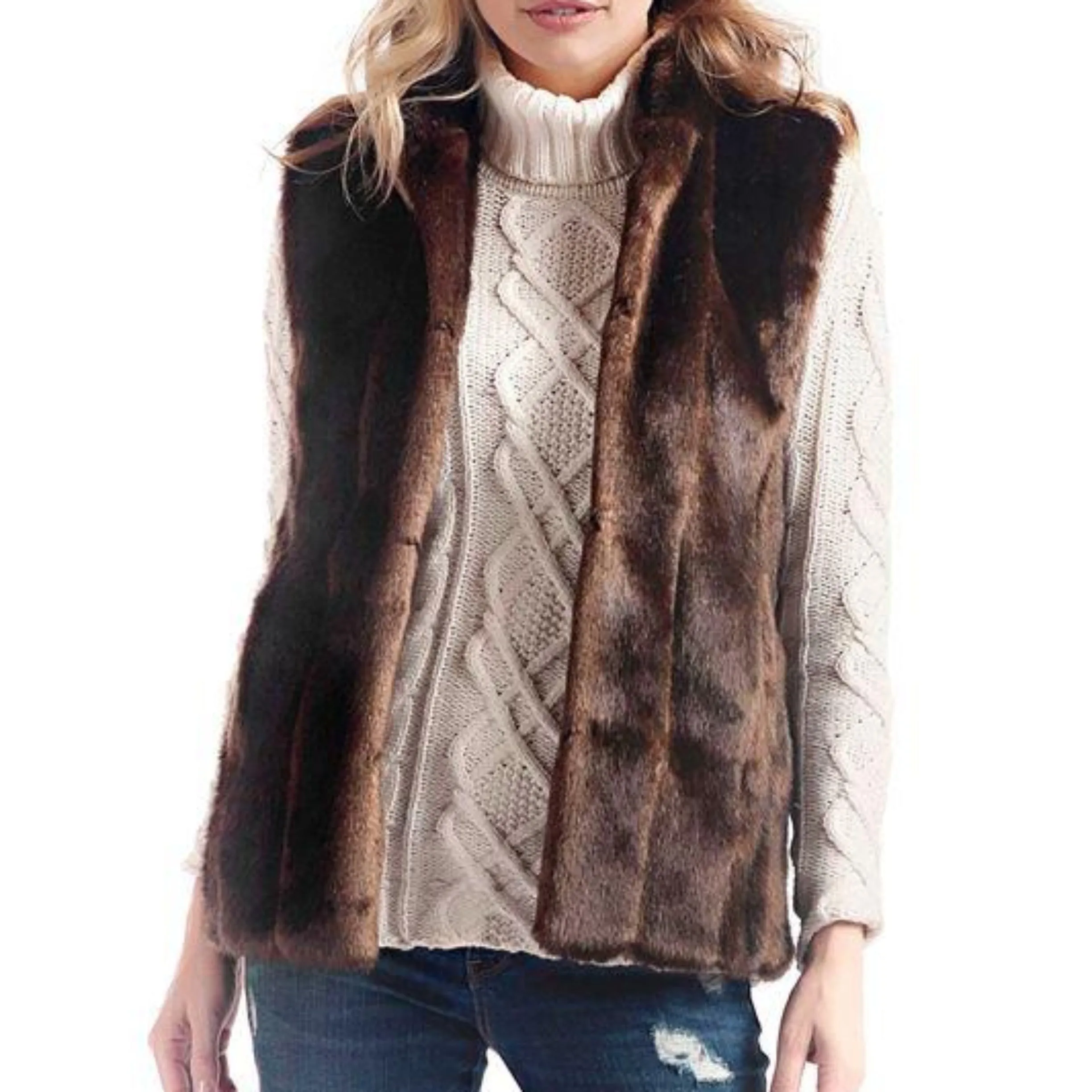 DONNA SALYERS FABULOUS FURS Brown Faux Sable Fur Vest Size 3X