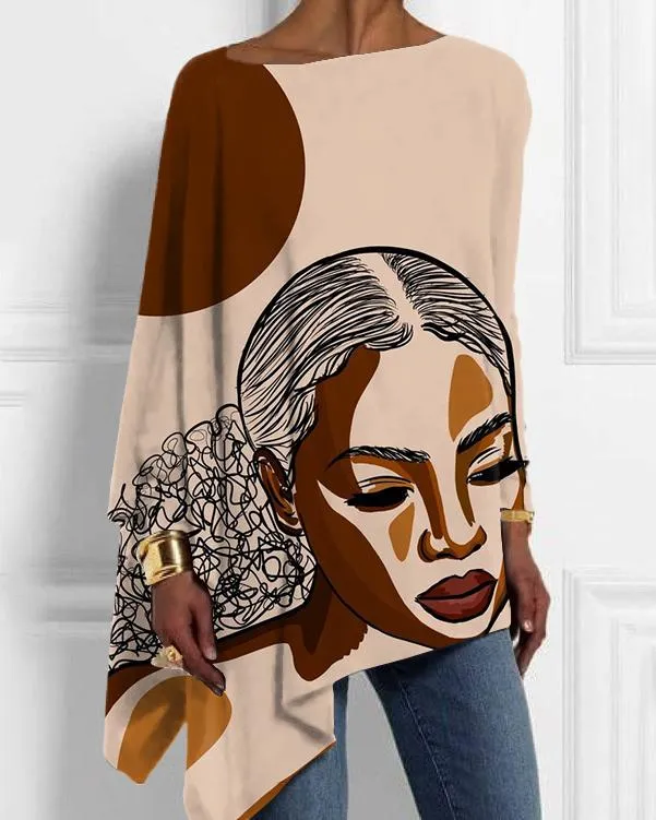 Elegant Girl Illustration Off-shoulder Irregular Top