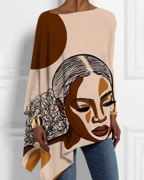 Elegant Girl Illustration Off-shoulder Irregular Top