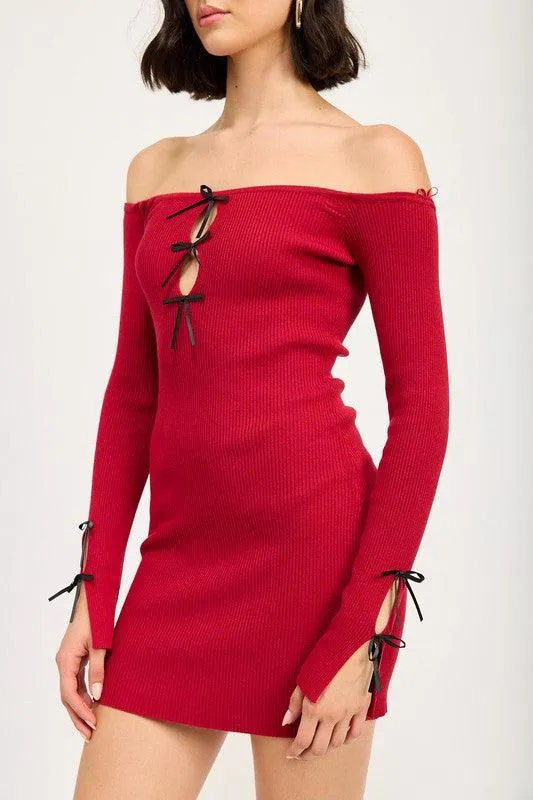 Emory Park Off Shoulder Bodycon Dress with Bow Detail
