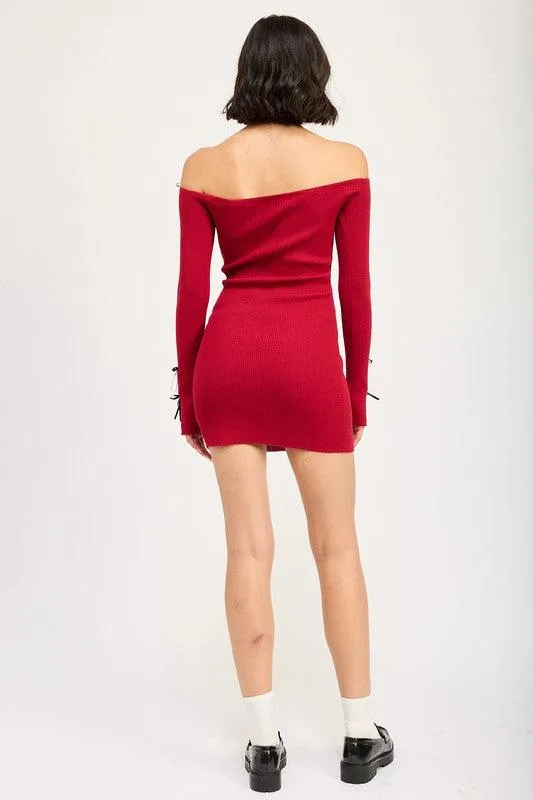 Emory Park Off Shoulder Bodycon Dress with Bow Detail