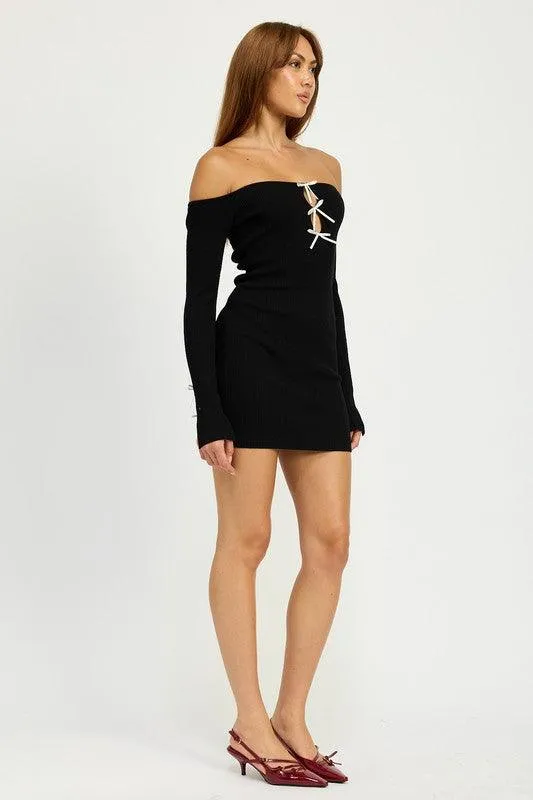 Emory Park Off Shoulder Bodycon Dress with Bow Detail