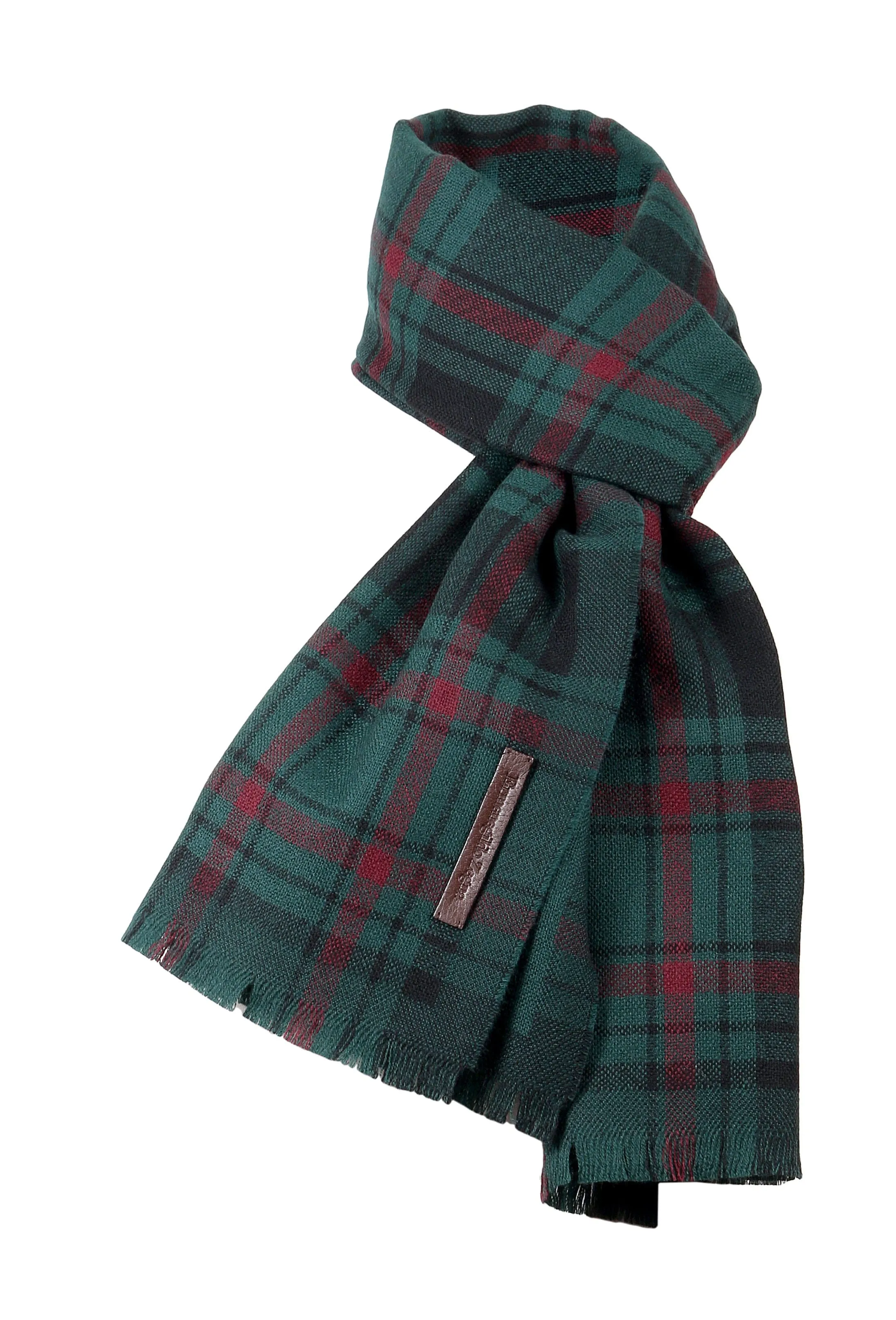 Ermenegildo Zegna Green/Burgundy Plaid Pure Wool Fringe Scarf