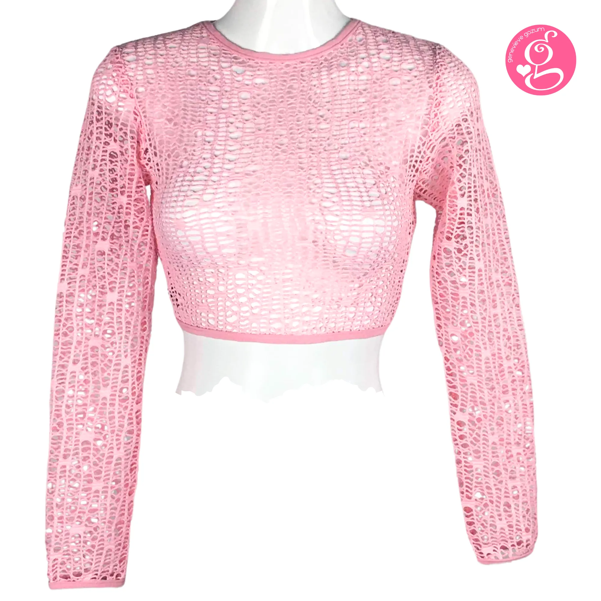 Genevieve Gozum Hollow Net Long Sleeve Crop Top