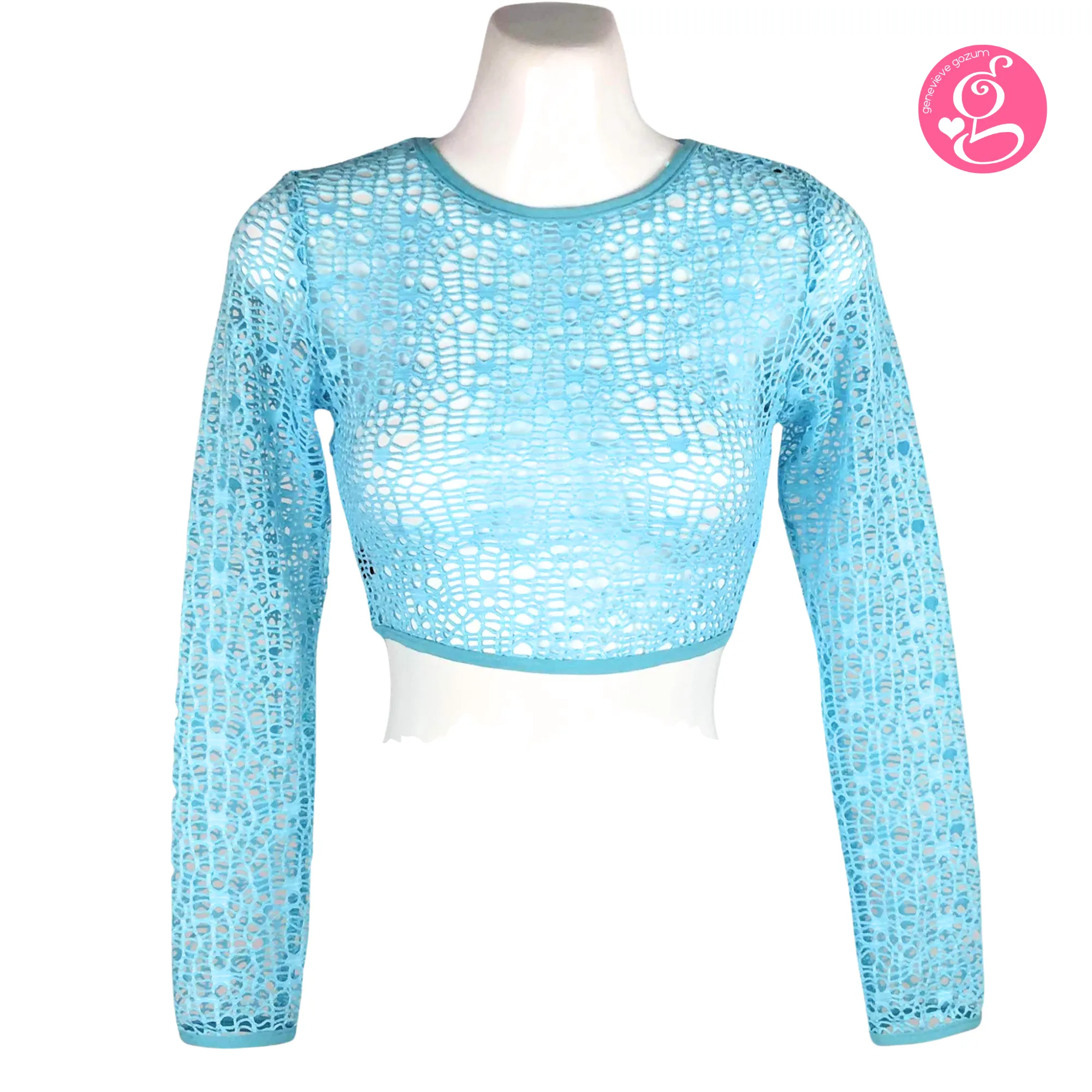 Genevieve Gozum Hollow Net Long Sleeve Crop Top