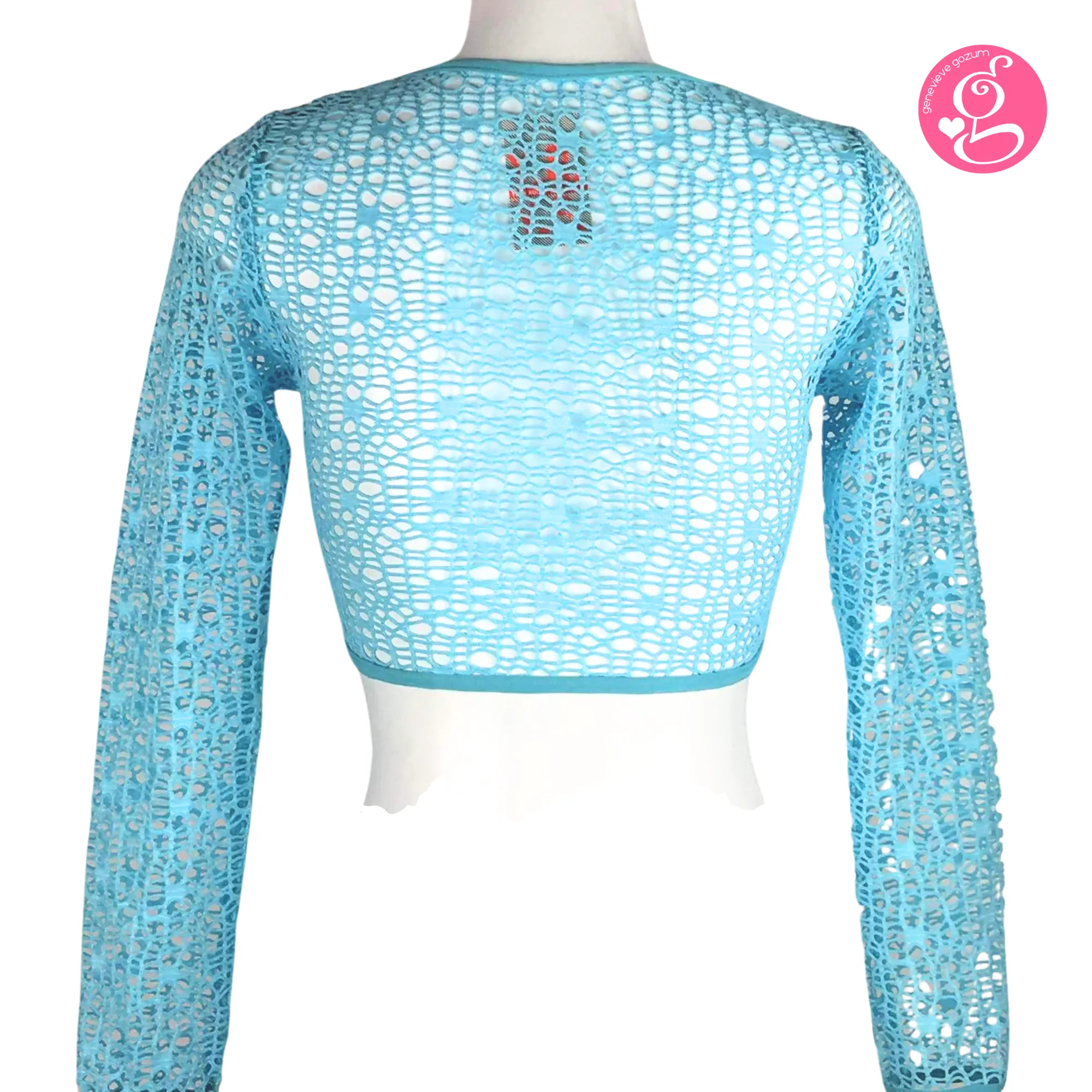 Genevieve Gozum Hollow Net Long Sleeve Crop Top
