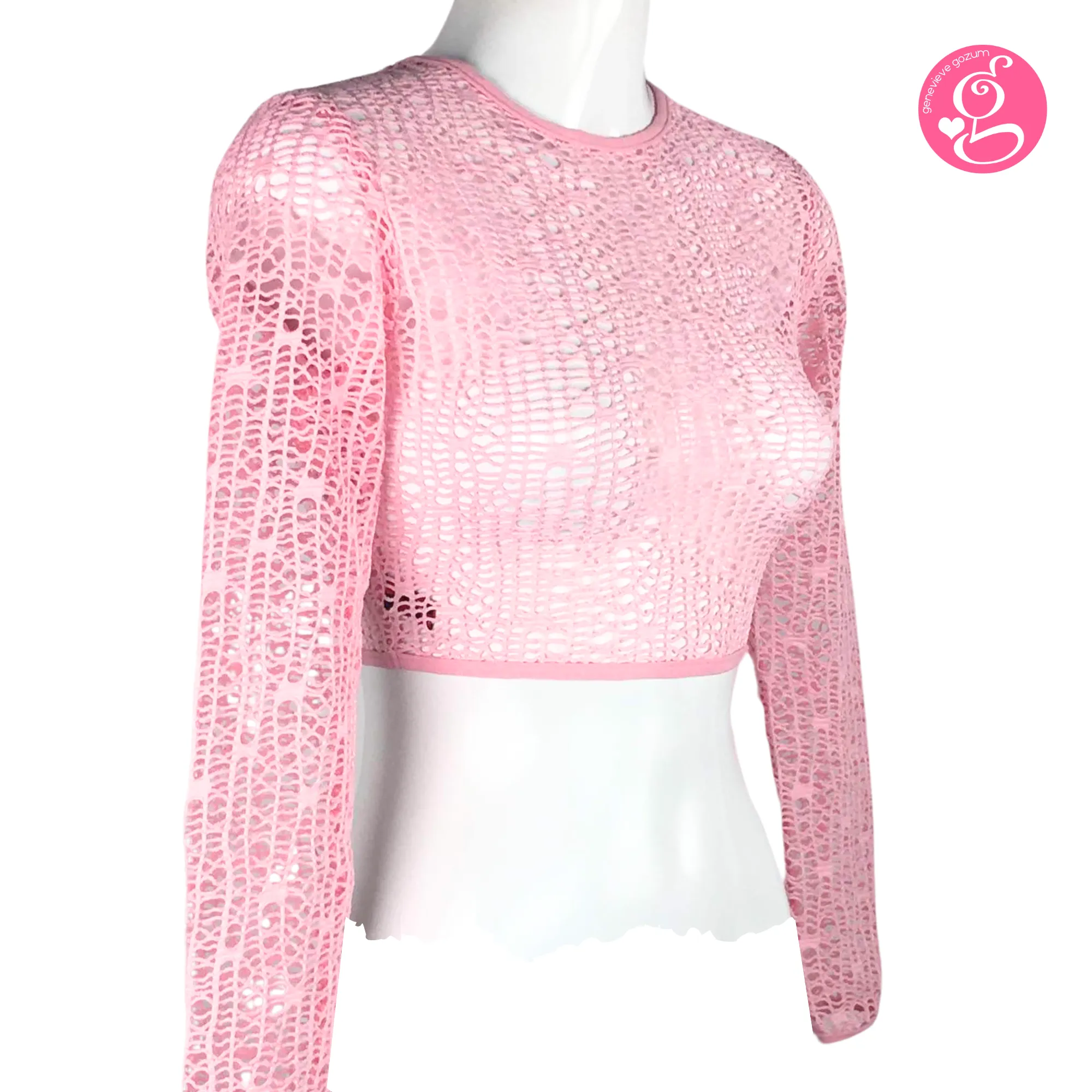 Genevieve Gozum Hollow Net Long Sleeve Crop Top