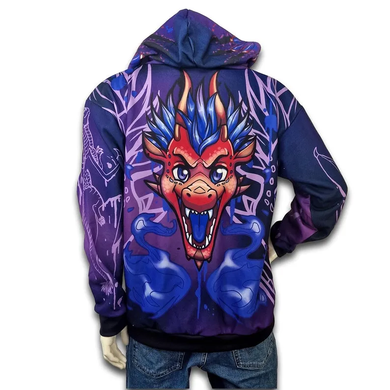 Graphic Red Dragon Print Pullover Unisex Hoodie, Dragon Birthday Gift, Gifts for Geeks, Dragon Shirt, Teen Dragon Gift, Dragon Merch