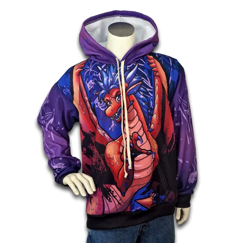 Graphic Red Dragon Print Pullover Unisex Hoodie, Dragon Birthday Gift, Gifts for Geeks, Dragon Shirt, Teen Dragon Gift, Dragon Merch