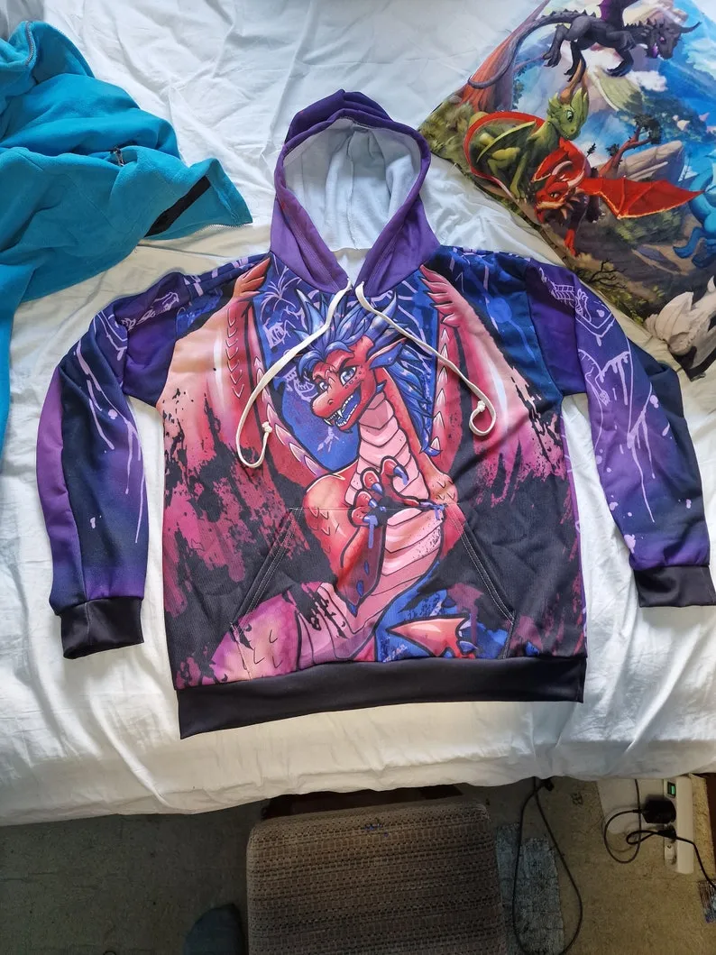 Graphic Red Dragon Print Pullover Unisex Hoodie, Dragon Birthday Gift, Gifts for Geeks, Dragon Shirt, Teen Dragon Gift, Dragon Merch